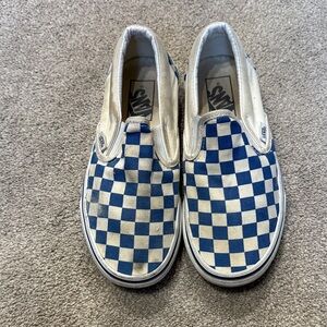 Vans Blue White Checkered Print Slip On Sneakers Size 6.5